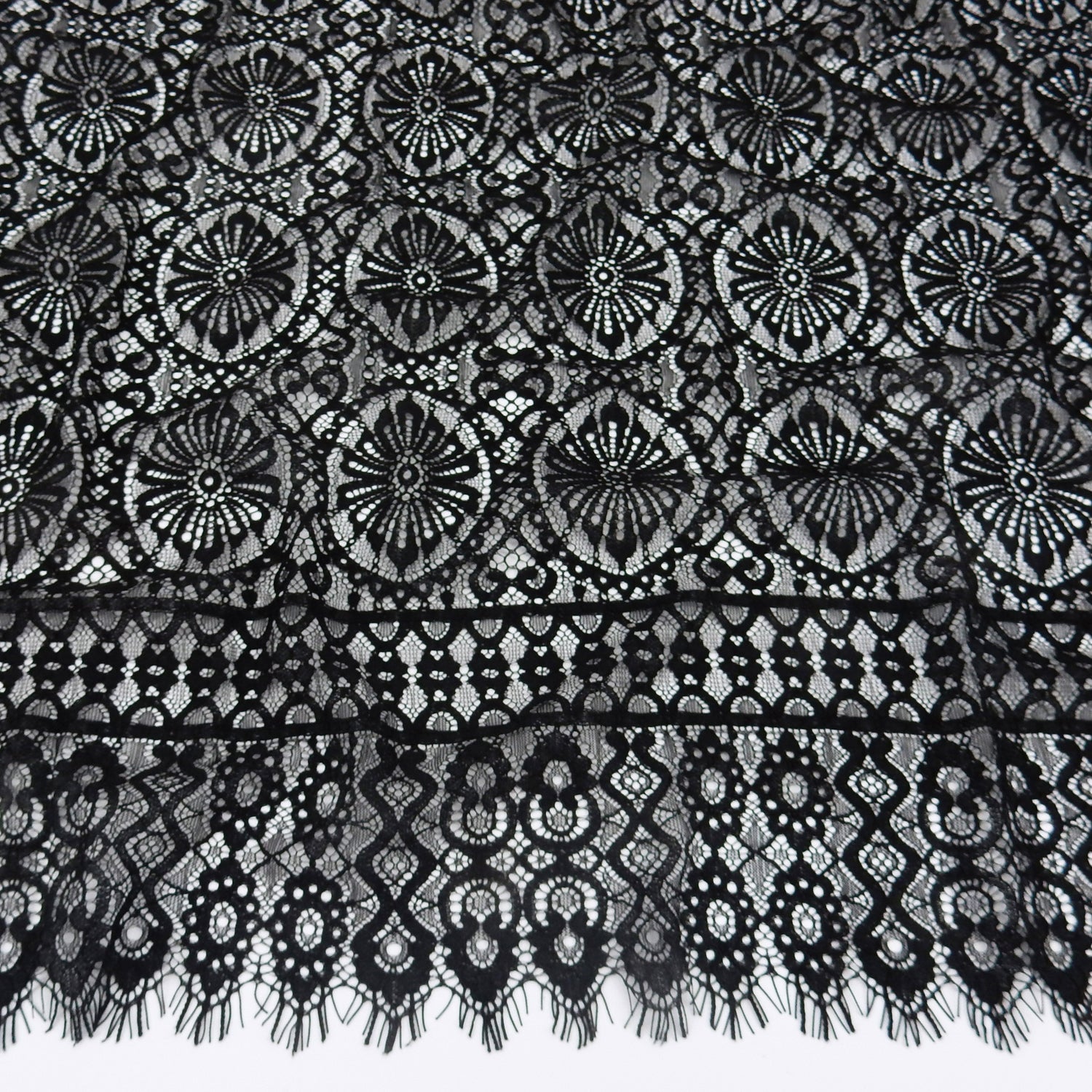 Double Sided Eyelash Scalloped Border Klauber Lace Fabric 4062 Black