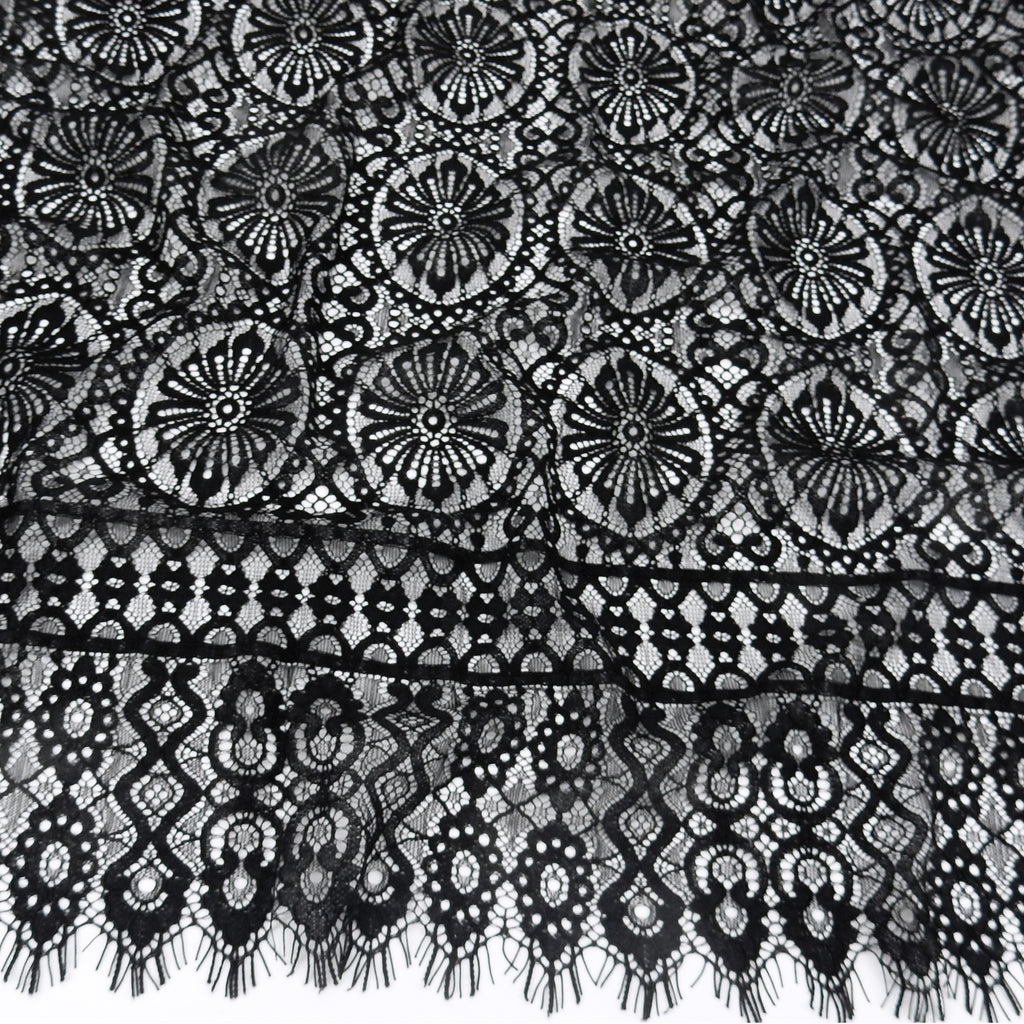 Double Sided Eyelash Scalloped Border Lace Fabric 4062 Black
