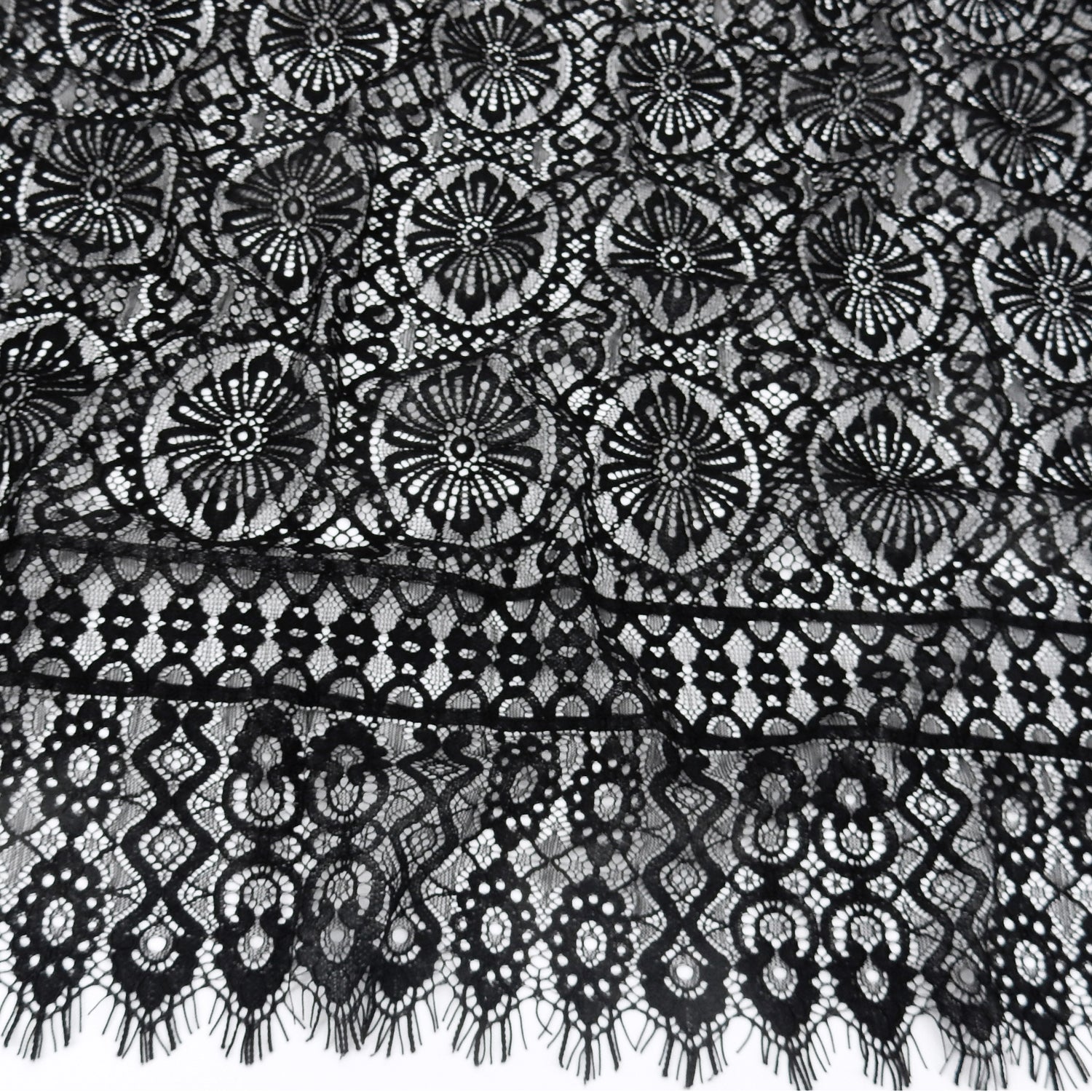 Double Sided Eyelash Scalloped Border Klauber Lace Fabric 4062 Black