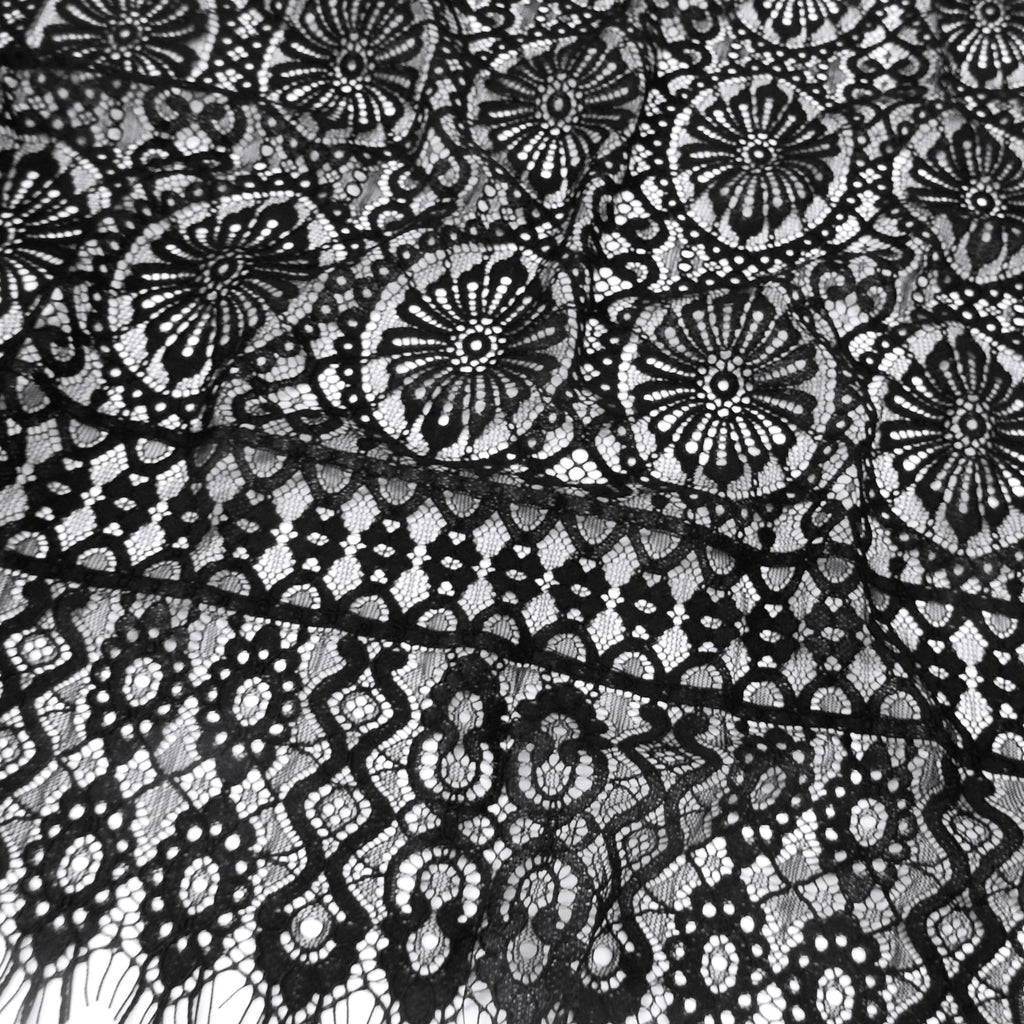 Double Sided Eyelash Scalloped Border Lace Fabric 4062 Black