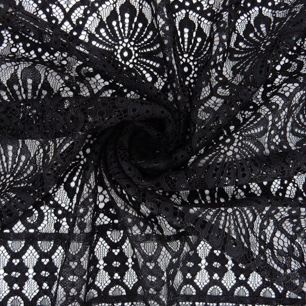 Double Sided Eyelash Scalloped Border Lace Fabric 4062 Black