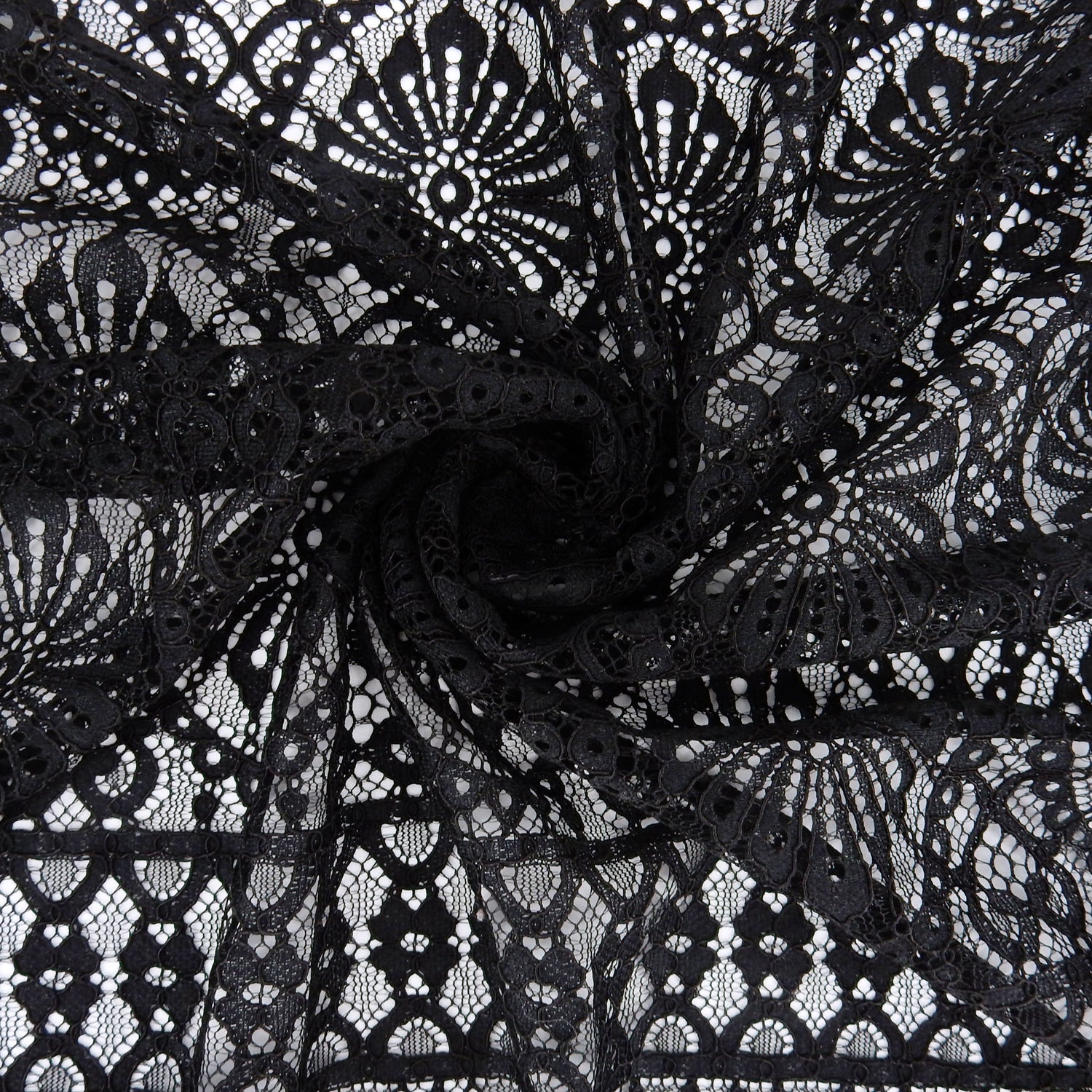 Double Sided Eyelash Scalloped Border Klauber Lace Fabric 4062 Black