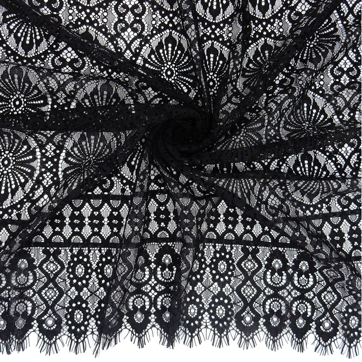Double Sided Eyelash Scalloped Border Klauber Lace Fabric 4062 Black