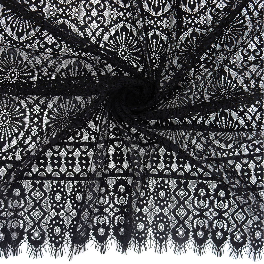 Double Sided Eyelash Scalloped Border Lace Fabric 4062 Black