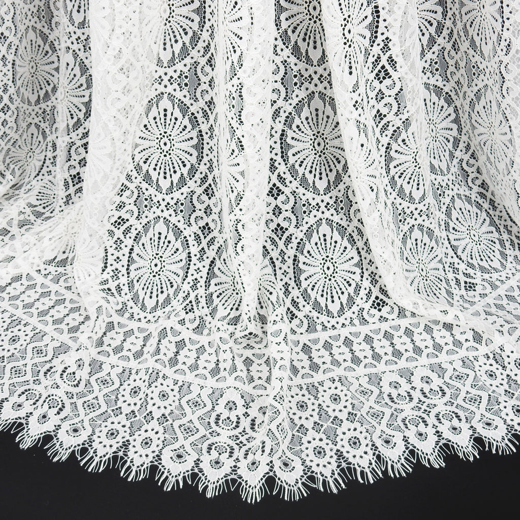 Double Sided Eyelash Scalloped Border Lace Fabric 4062 Ivory