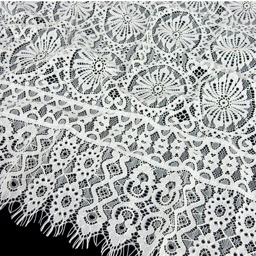 Double Sided Eyelash Scalloped Border Lace Fabric 4062 Ivory