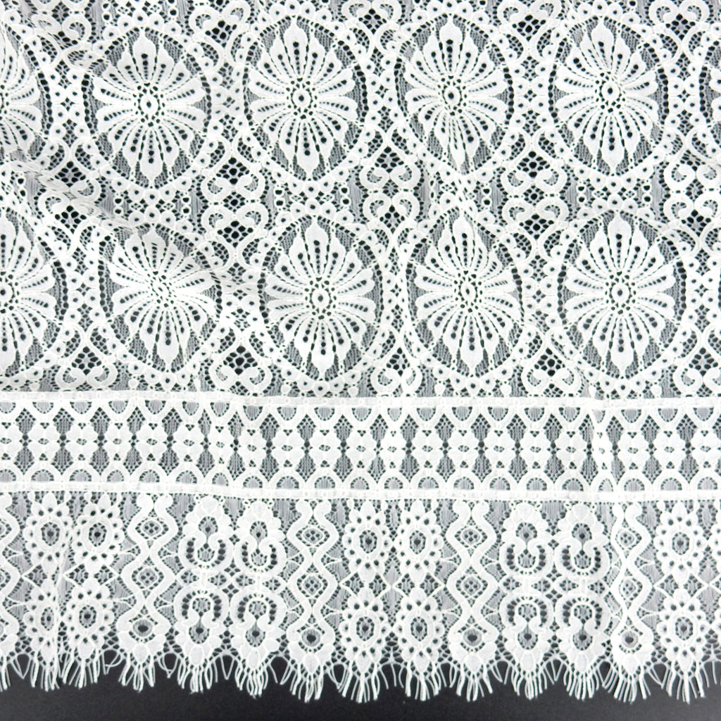Double Sided Eyelash Scalloped Border Lace Fabric 4062 Ivory