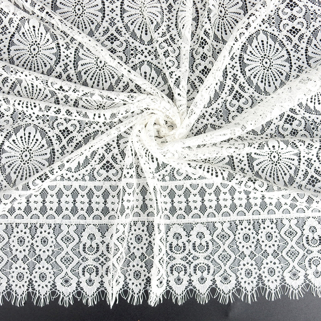 Double Sided Eyelash Scalloped Border Lace Fabric 4062 Ivory