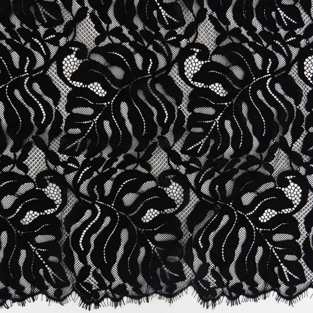 Double Sided Eyelash Scalloped Border Lace Fabric 4080 Black