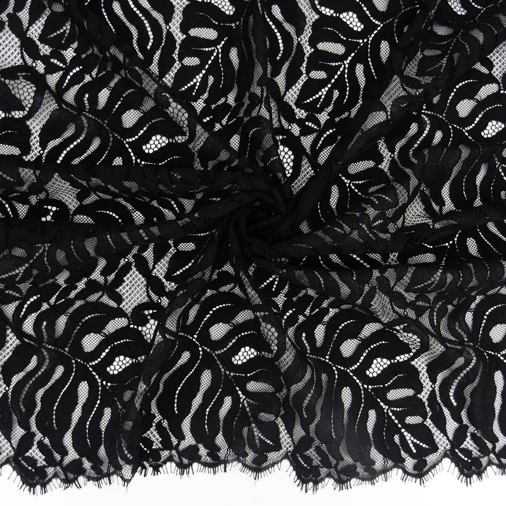 Double Sided Eyelash Scalloped Border Lace Fabric 4080 Black