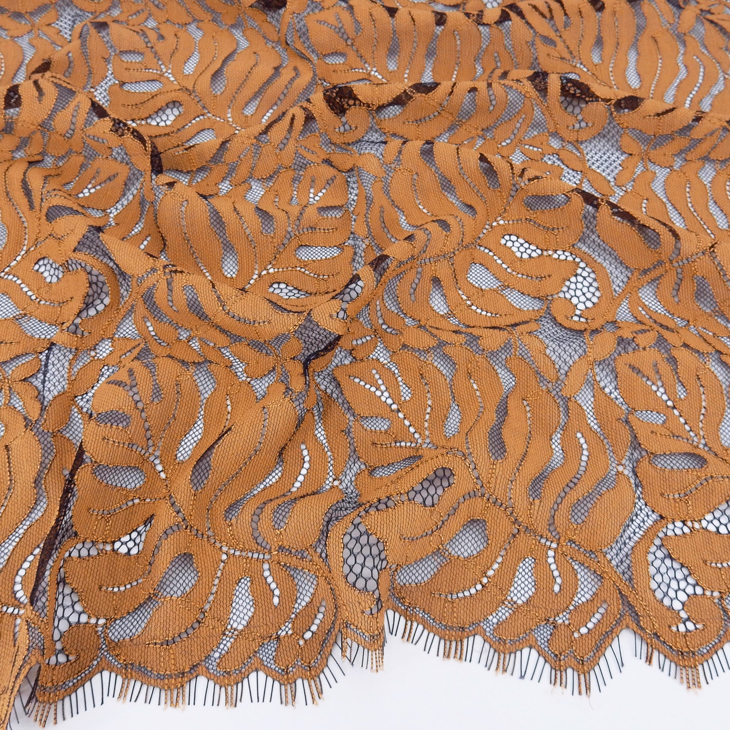 Double Scalloped Eyelash Border Klauber Lace Fabric 4080 Estate Ble/Au Sunset