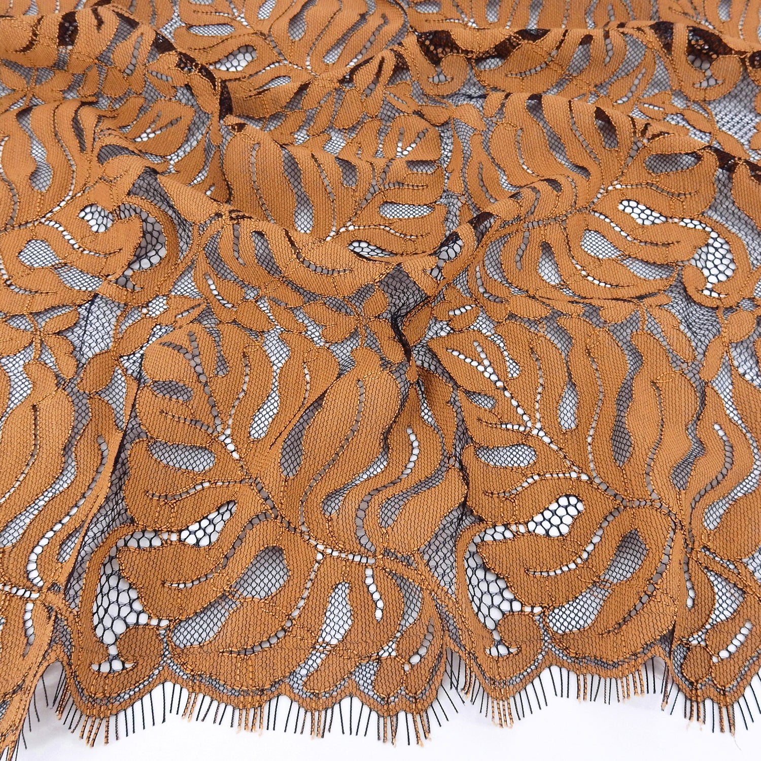 Double Scalloped Eyelash Border Klauber Lace Fabric 4080 Estate Ble/Au Sunset