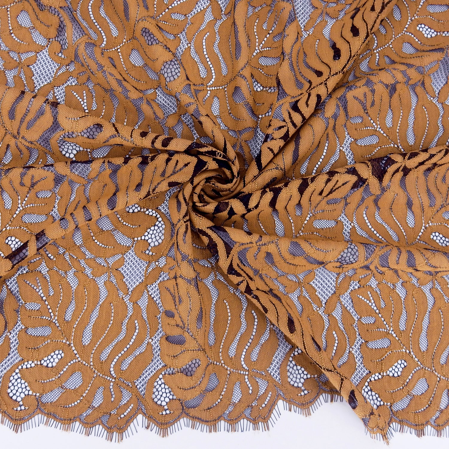 Double Scalloped Eyelash Border Klauber Lace Fabric 4080 Estate Ble/Au Sunset