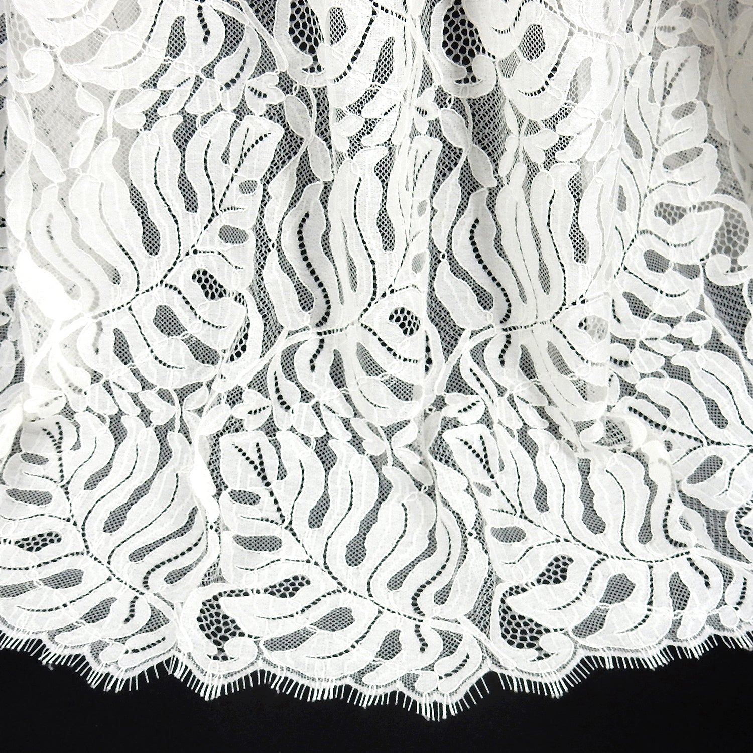 Double Sided Eyelash Scalloped Border Lace Fabric 4080 Ivory