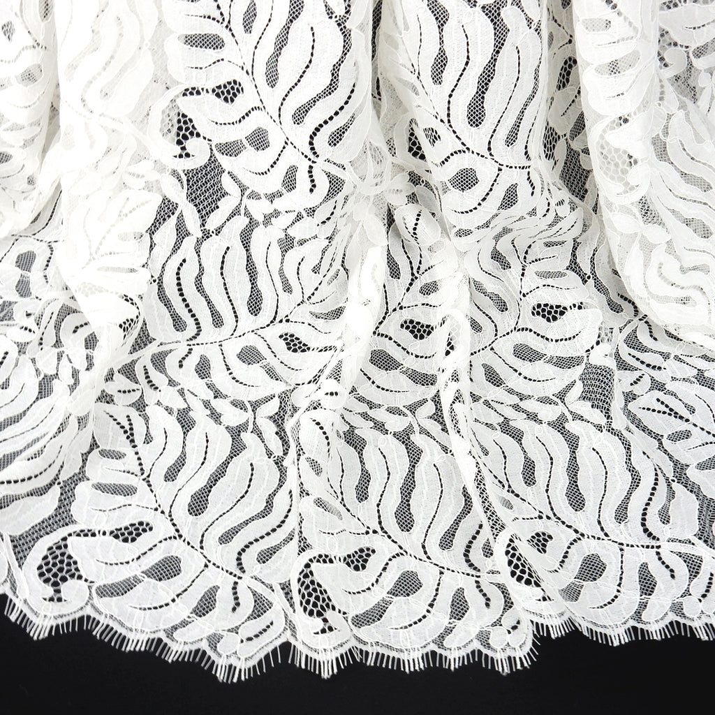 Double Sided Eyelash Scalloped Border Lace Fabric 4080 Ivory
