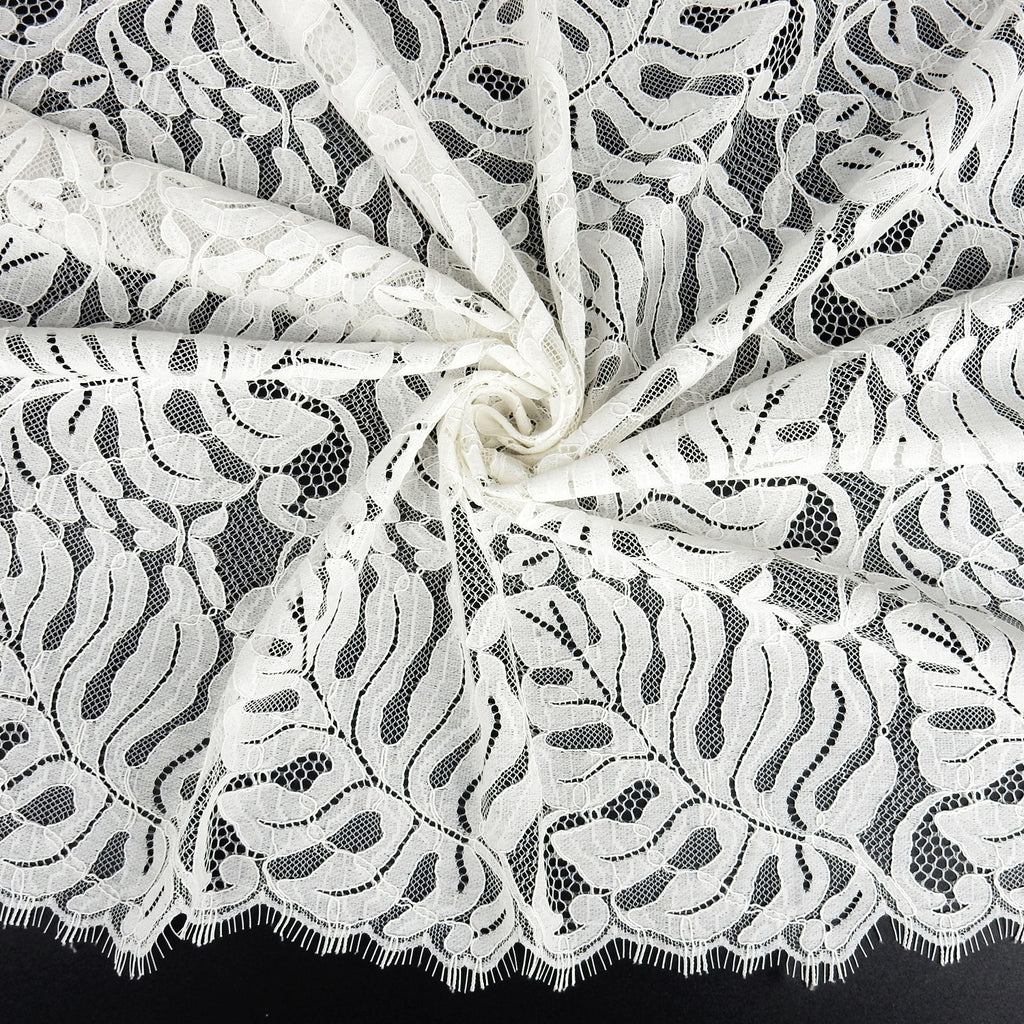 Double Sided Eyelash Scalloped Border Lace Fabric 4080 Ivory
