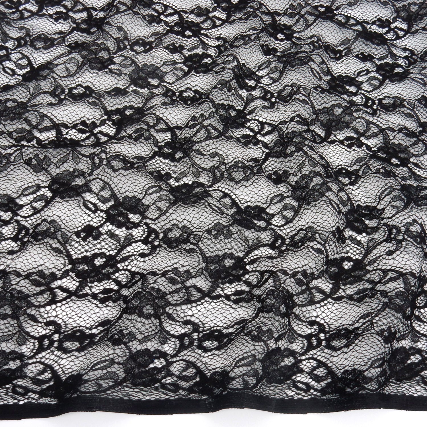 Re-Embroidered Floral Mesh Lace Fabric 4094 Black