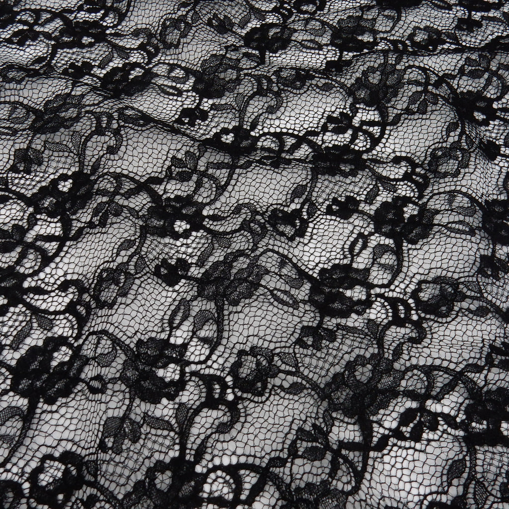Re-Embroidered Floral Mesh Lace Fabric 4094 Black