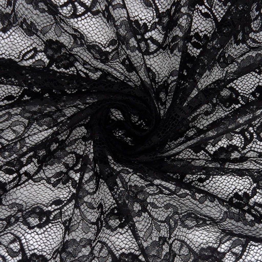 Re-Embroidered Floral Mesh Lace Fabric 4094 Black