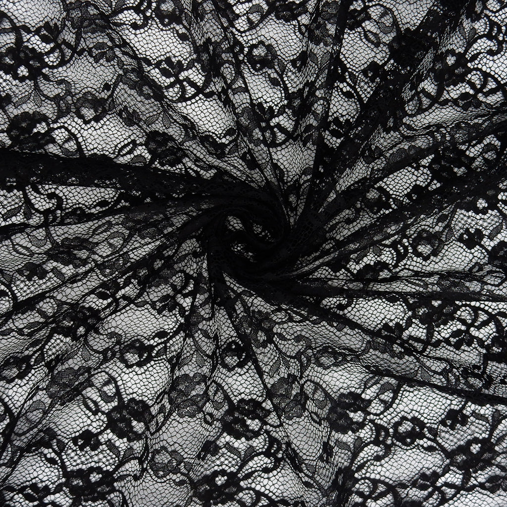 Re-Embroidered Floral Mesh Lace Fabric 4094 Black
