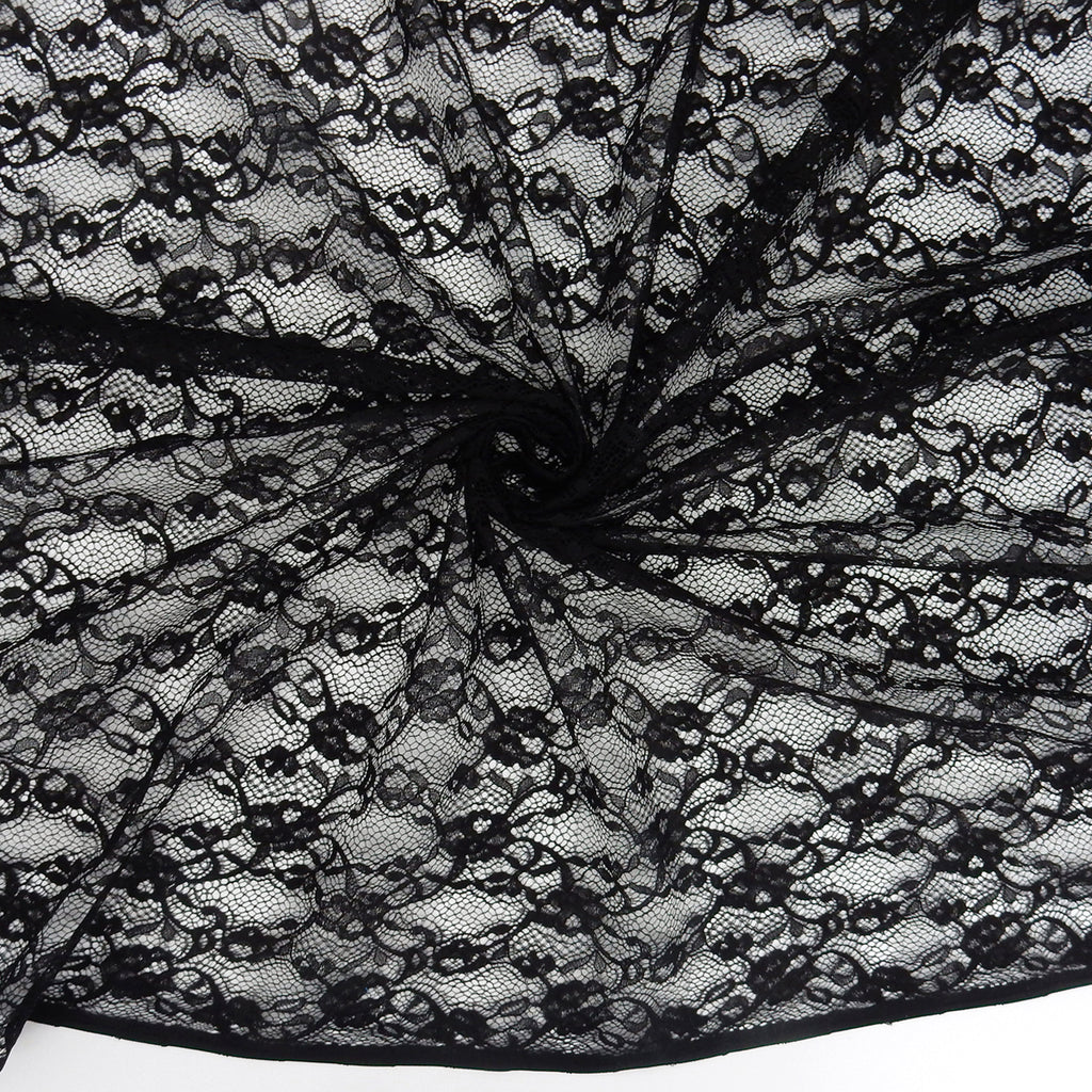 Re-Embroidered Floral Mesh Lace Fabric 4094 Black