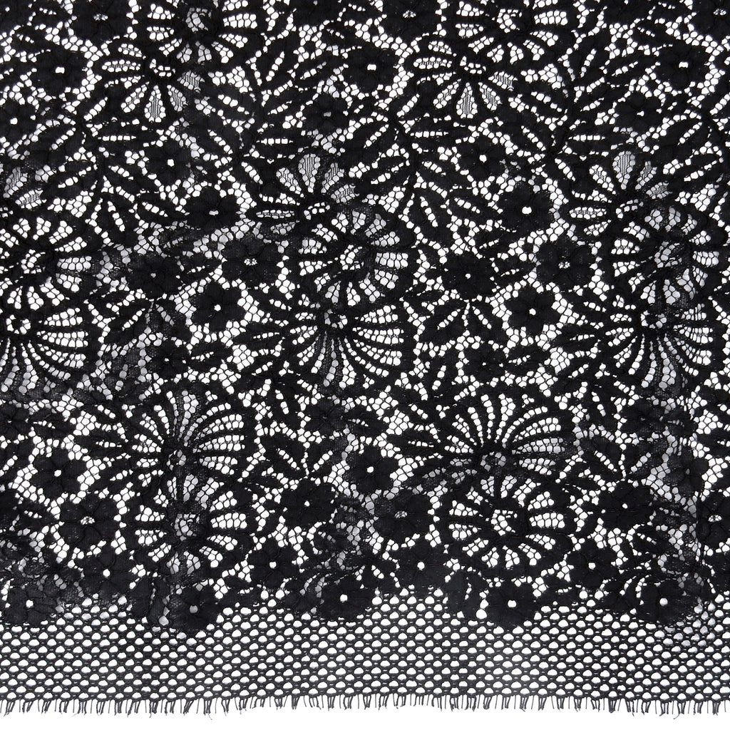 Double Sided Eyelash Scalloped Border Lace Fabric 4095 Black