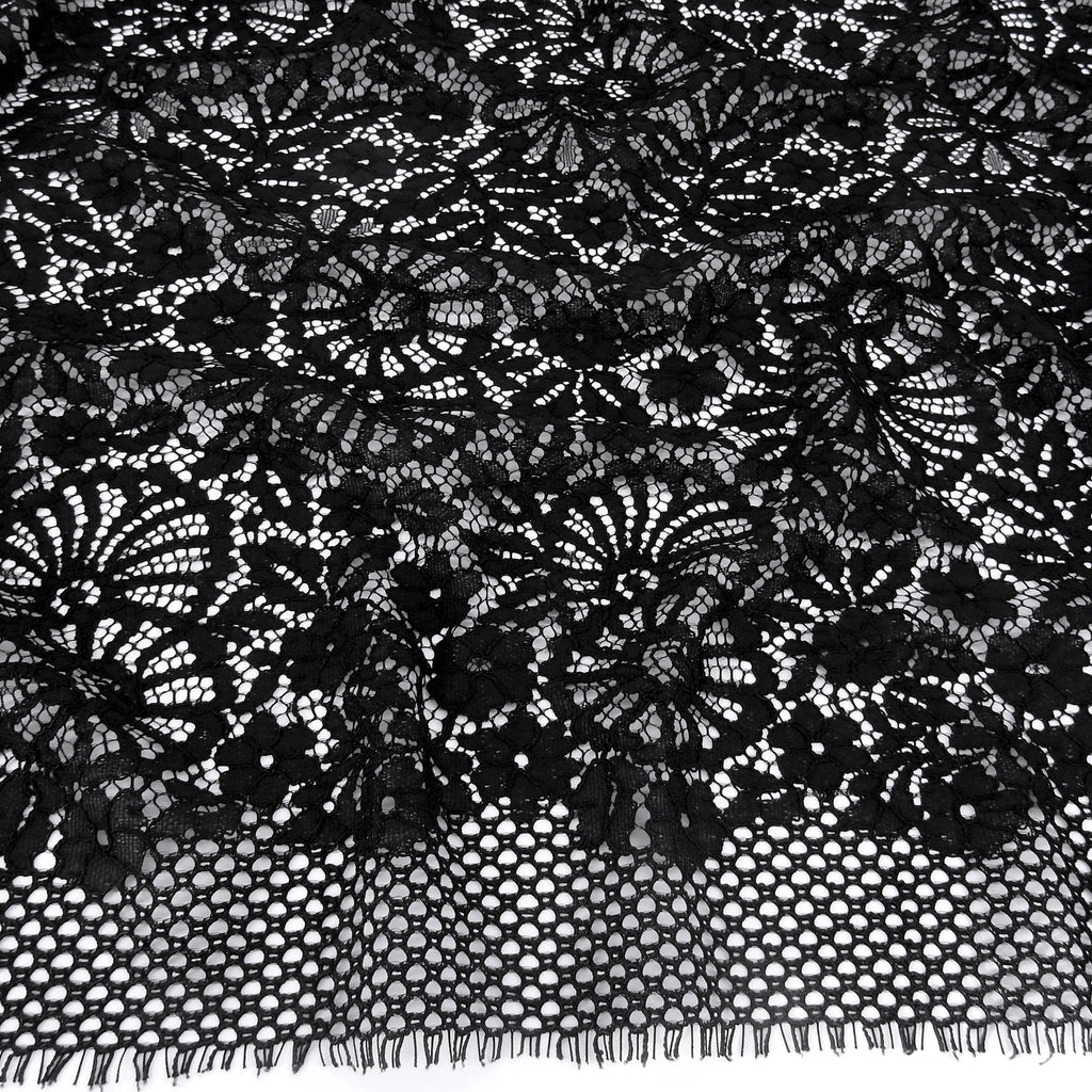 Double Sided Eyelash Scalloped Border Lace Fabric 4095 Black