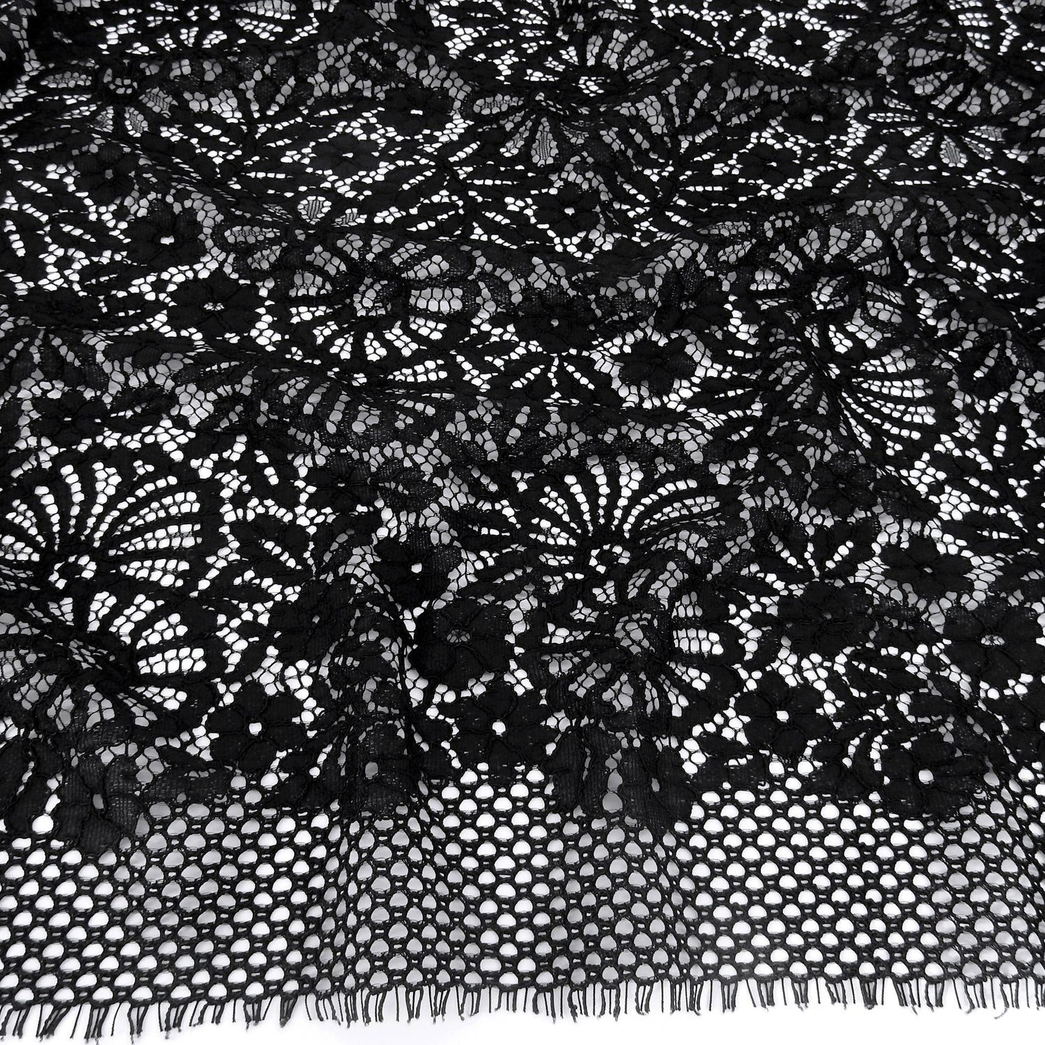 Double Sided Eyelash Scalloped Border Lace Fabric 4095 Black