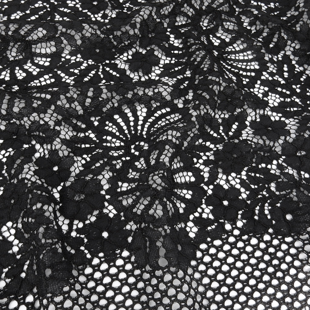 Double Sided Eyelash Scalloped Border Lace Fabric 4095 Black