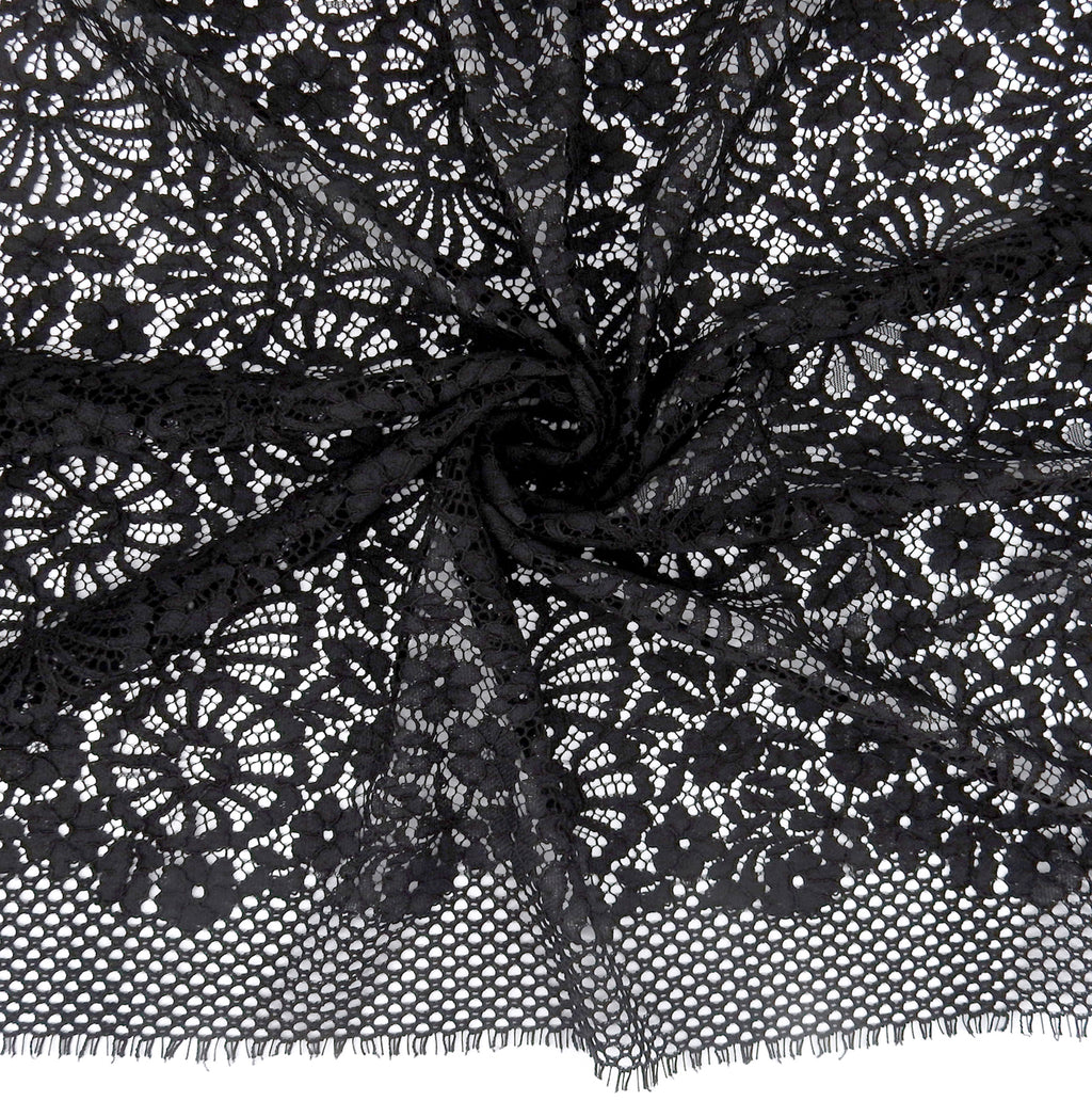 Double Sided Eyelash Scalloped Border Lace Fabric 4095 Black