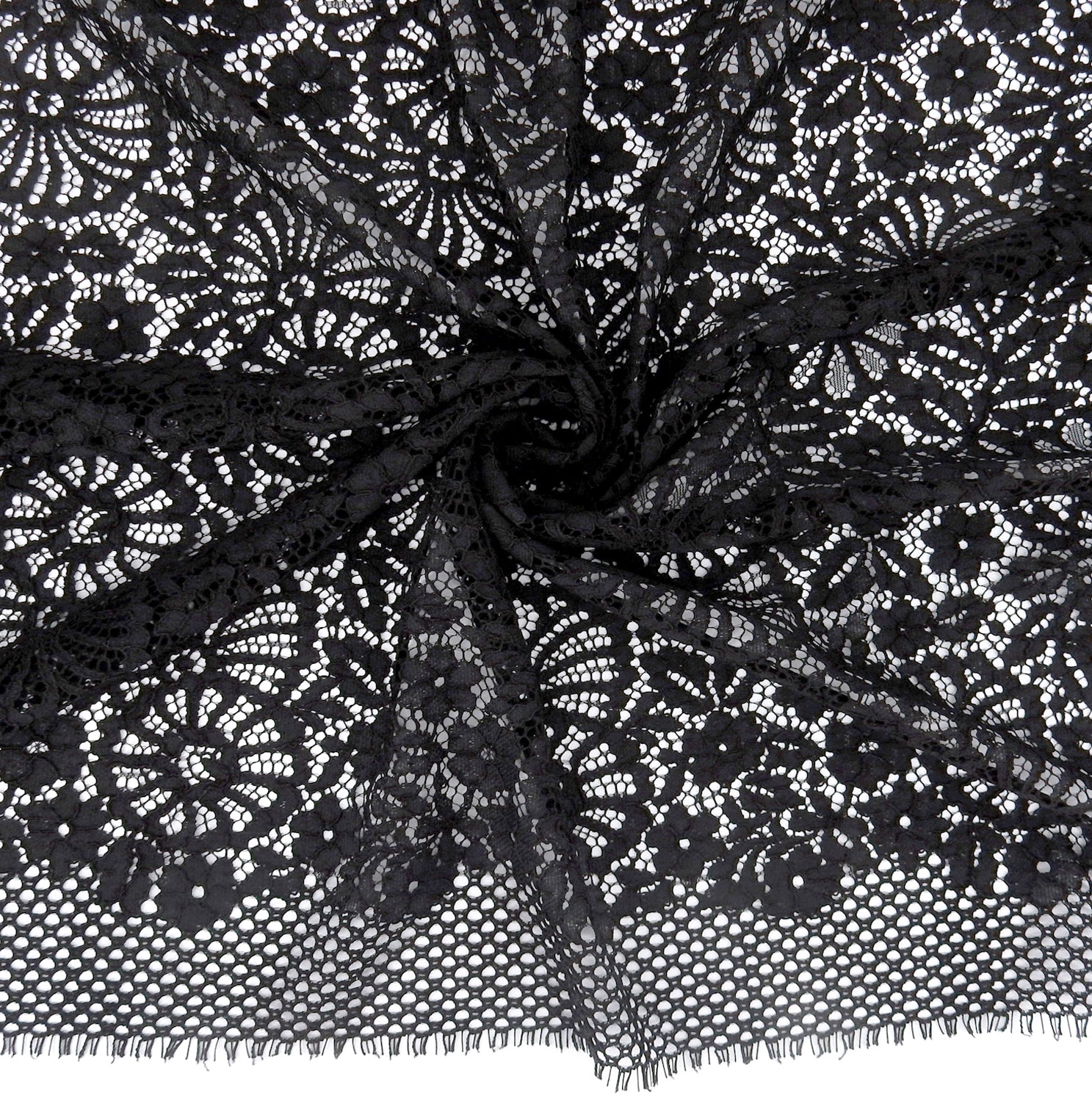 Double Sided Eyelash Scalloped Border Lace Fabric 4095 Black