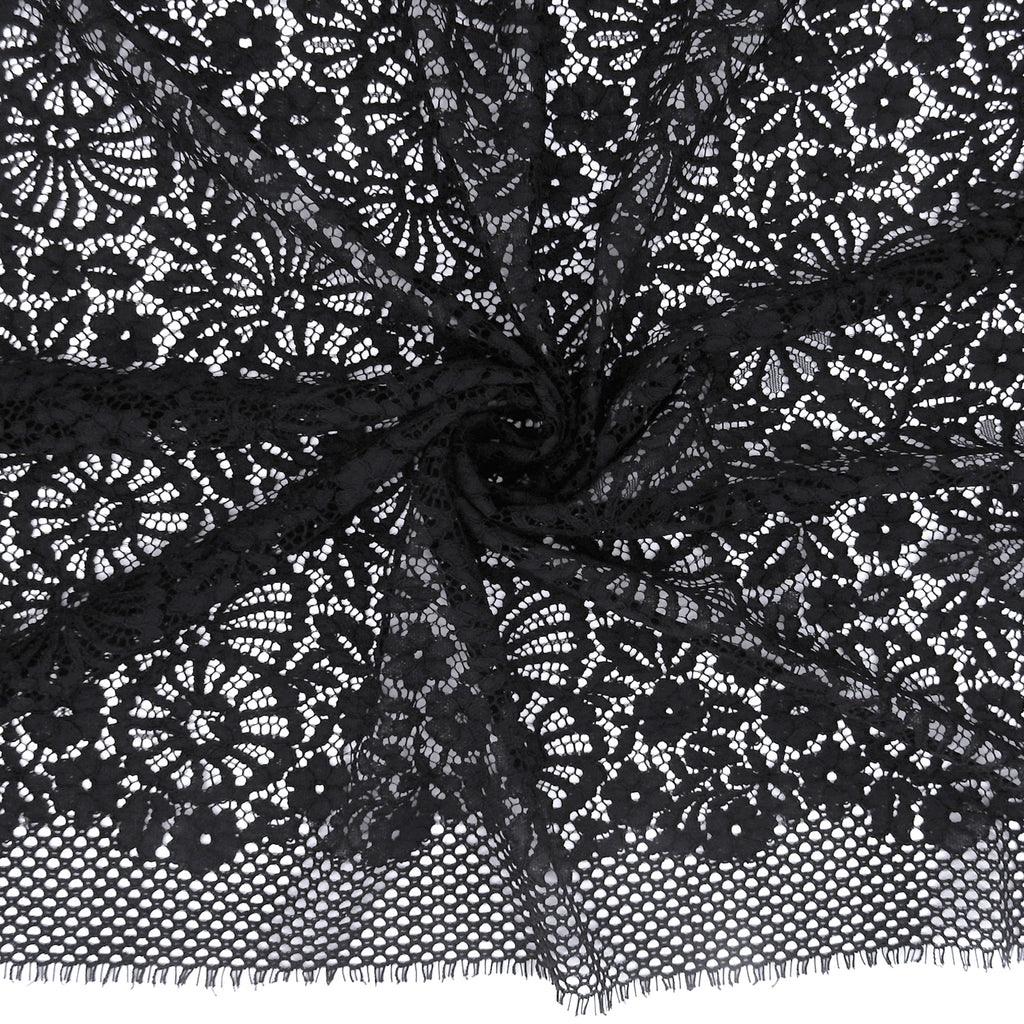 Double Sided Eyelash Scalloped Border Lace Fabric 4095 Black