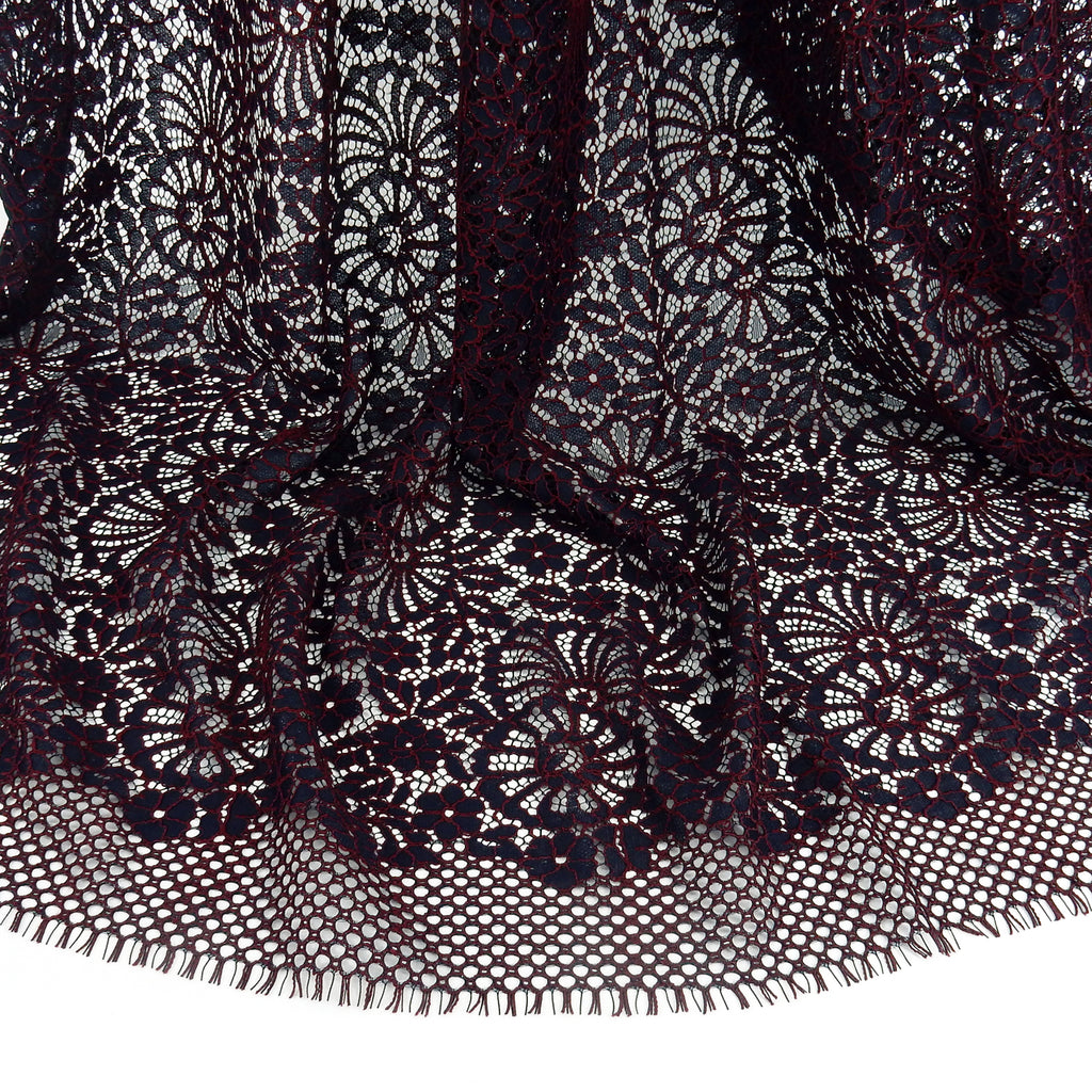Double Sided Eyelash Scalloped Border Lace Fabric 4095 Navy/Burgundy