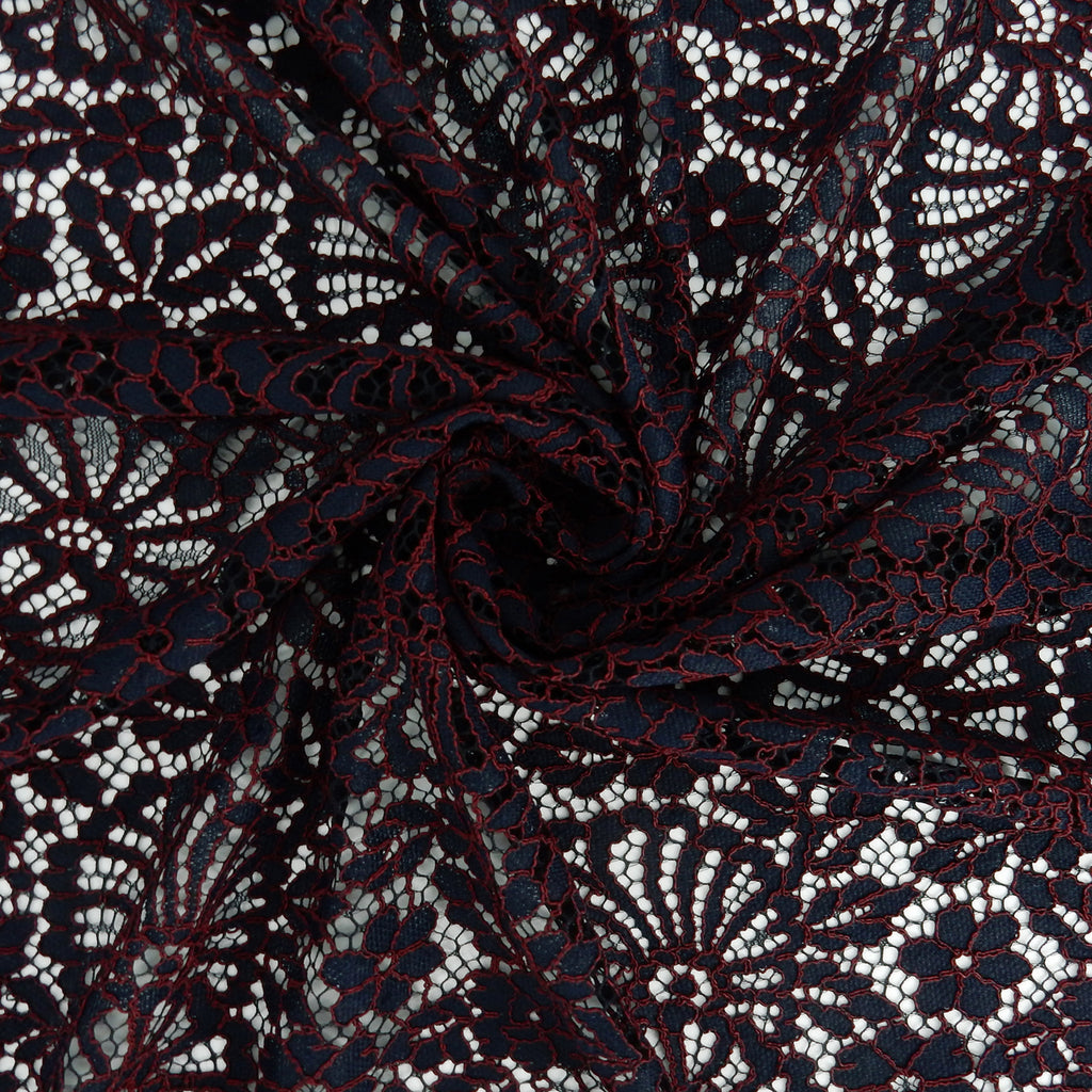 Double Sided Eyelash Scalloped Border Lace Fabric 4095 Navy/Burgundy