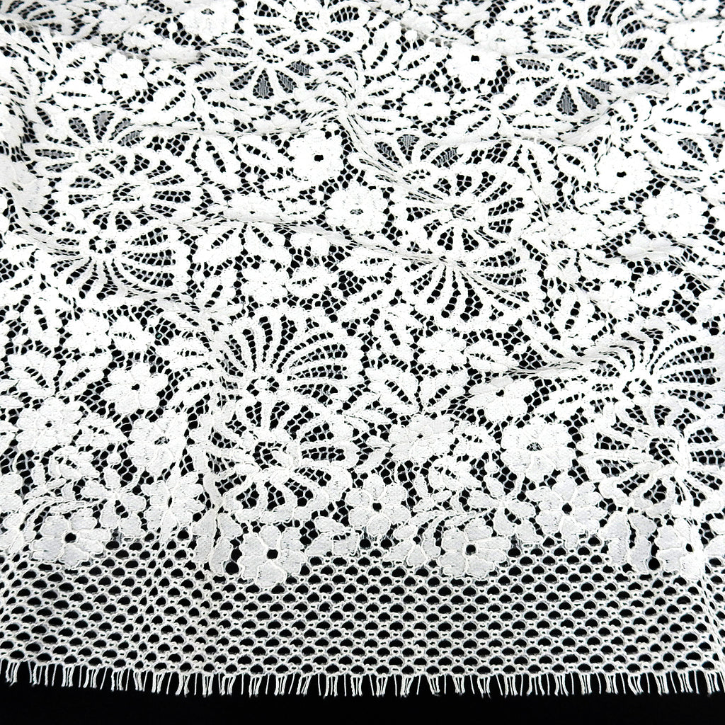 Double Sided Eyelash Scalloped Border Lace Fabric 4095 Ivory