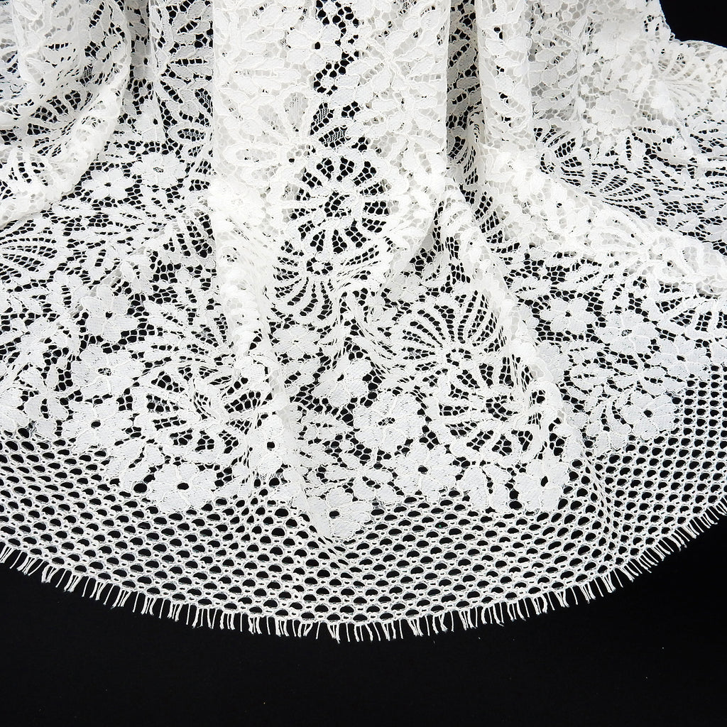 Double Sided Eyelash Scalloped Border Lace Fabric 4095 Ivory