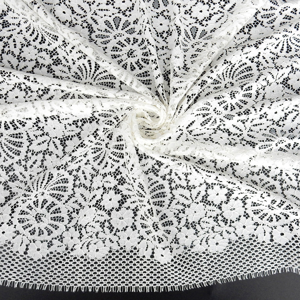 Double Sided Eyelash Scalloped Border Lace Fabric 4095 Ivory