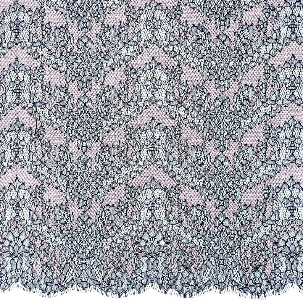 Double Sided Eyelash Border Chantilly Lace Fabric 4141 Navy/Shell Pink