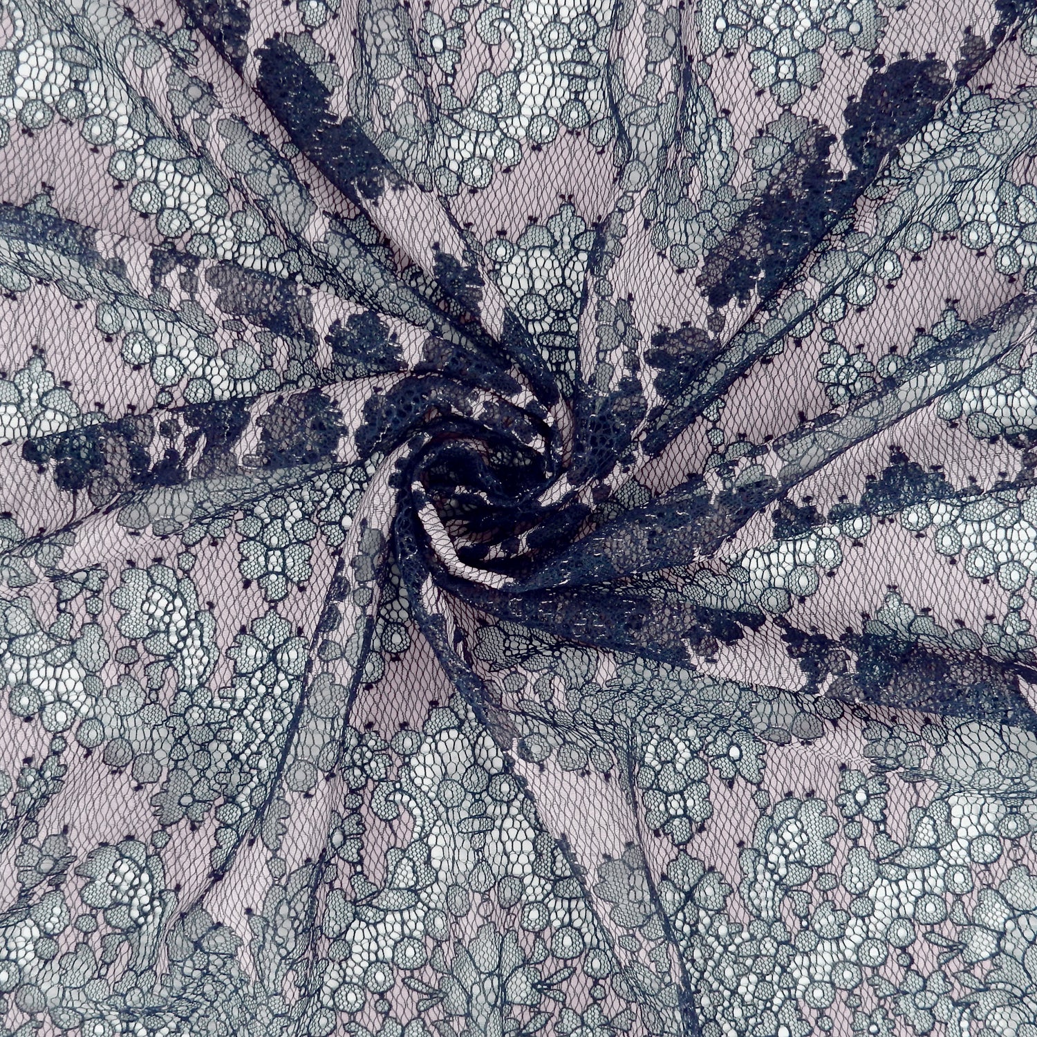 Double Sided Eyelash Border Chantilly Klauber Lace Fabric 4141 Navy/Shell Pink