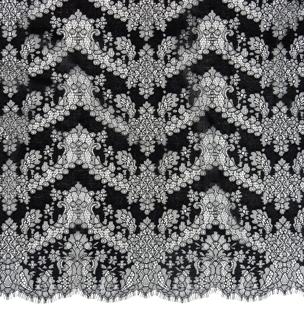 Double Sided Eyelash Border Chantilly Lace Fabric 4141 Black