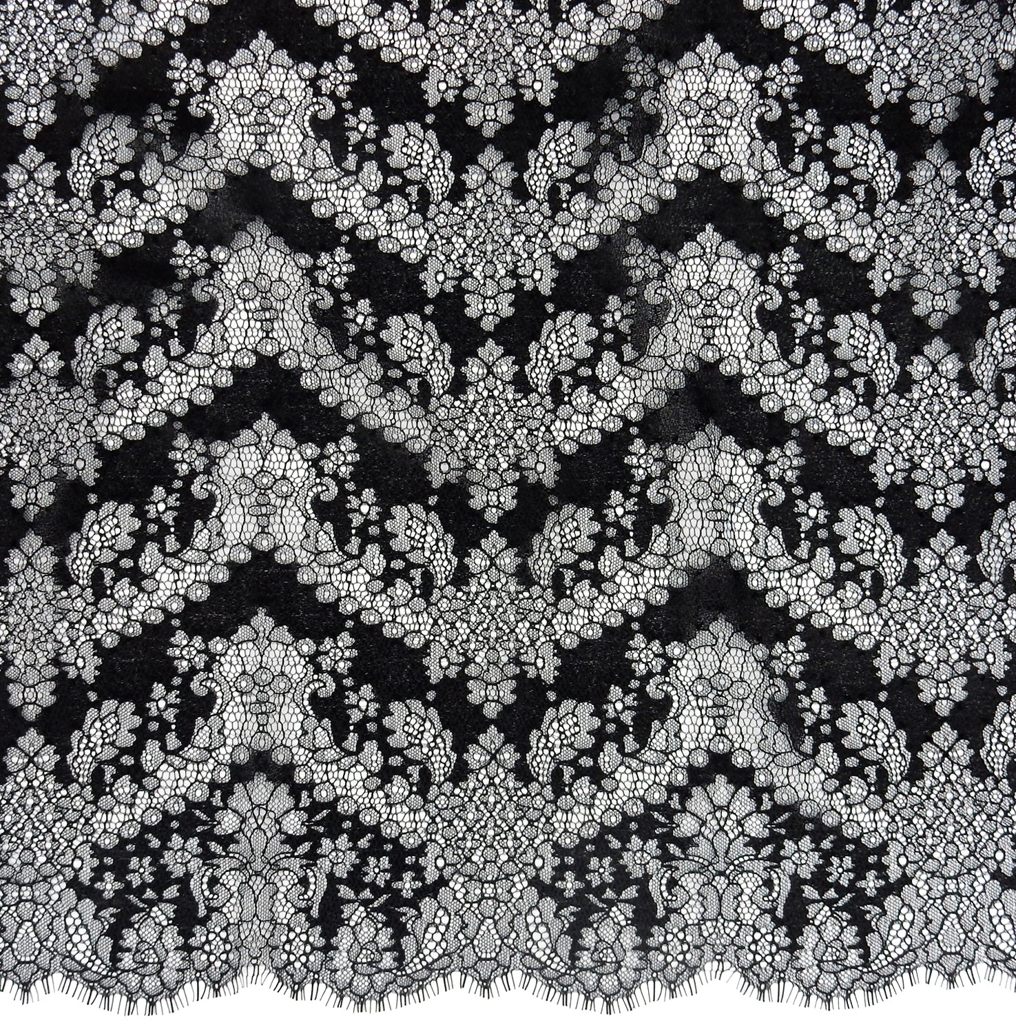 Double Sided Eyelash Border Chantilly Lace Fabric 4141 Black
