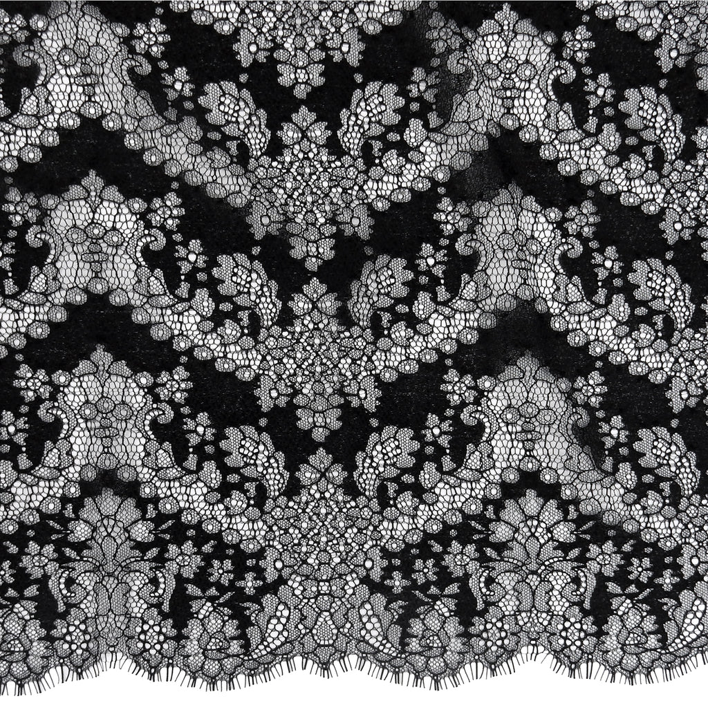 Double Sided Eyelash Border Chantilly Lace Fabric 4141 Black