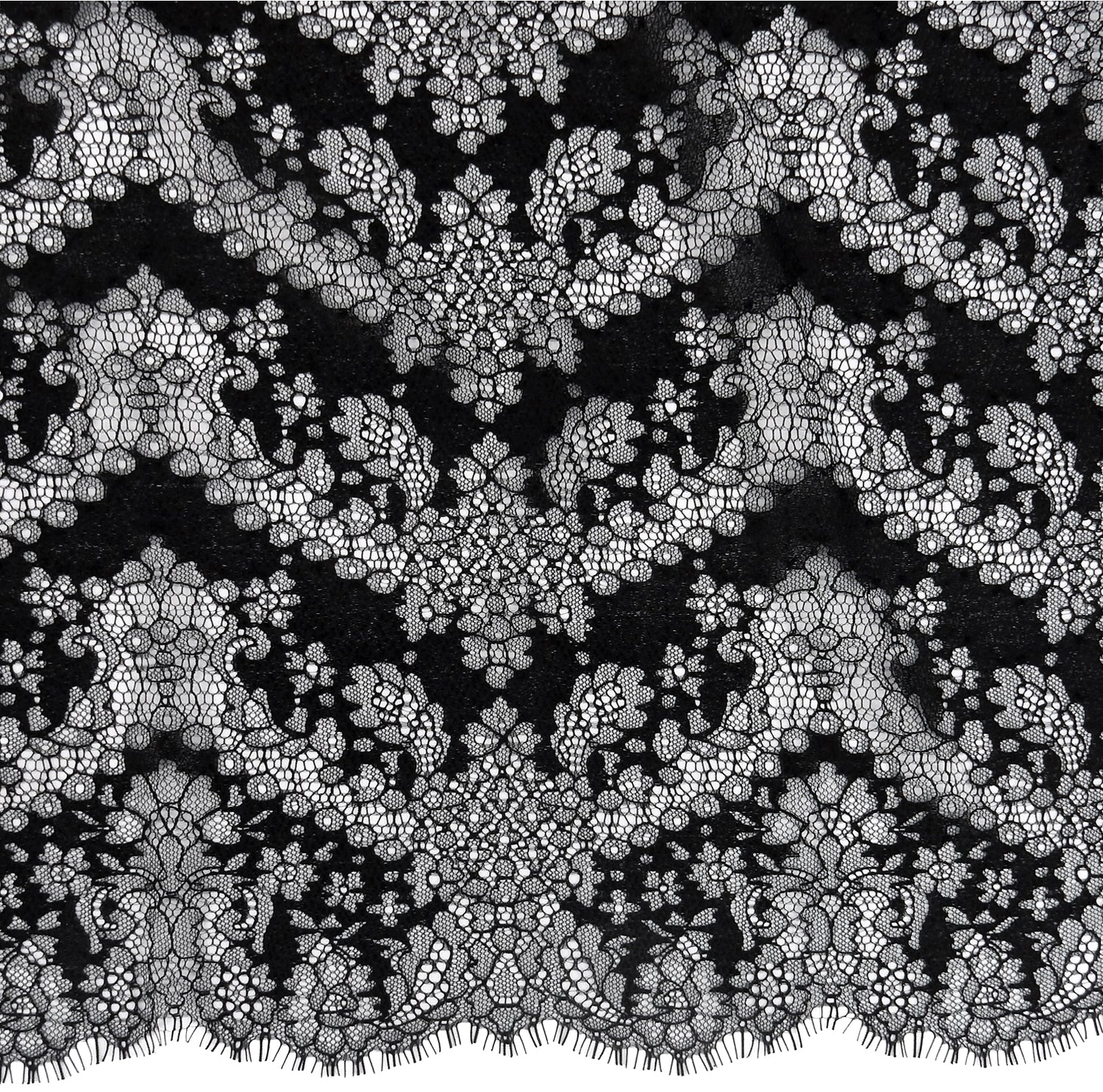 Double Sided Eyelash Border Chantilly Lace Fabric 4141 Black