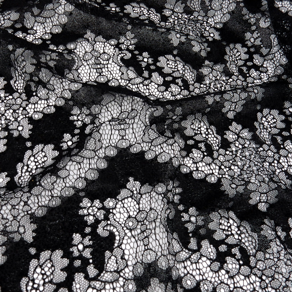 Double Sided Eyelash Border Chantilly Lace Fabric 4141 Black