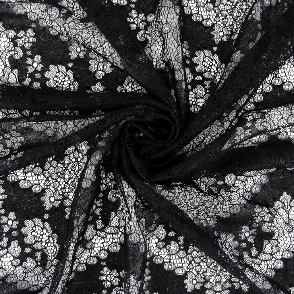 Double Sided Eyelash Border Chantilly Lace Fabric 4141 Black