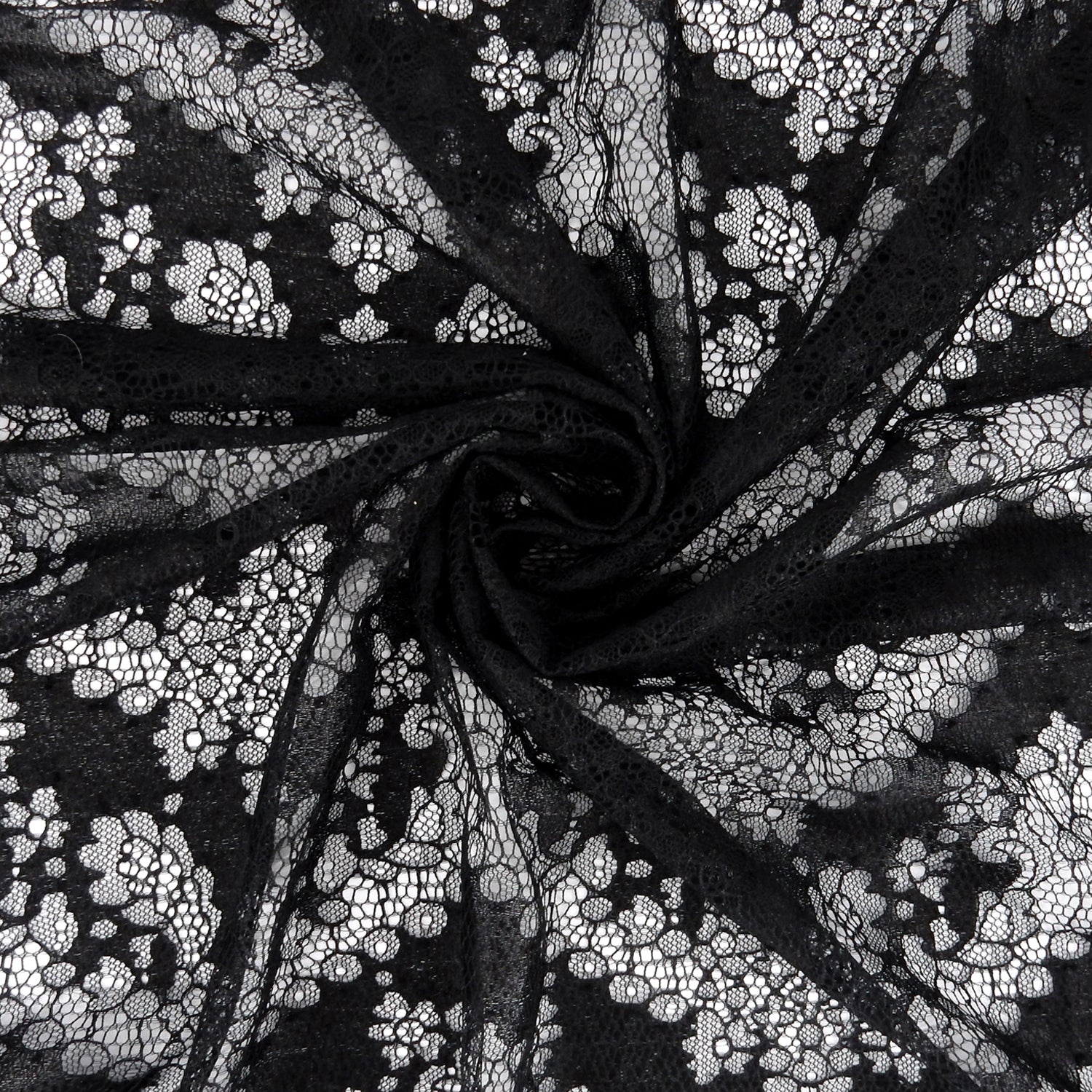 Double Sided Eyelash Border Chantilly Lace Fabric 4141 Black