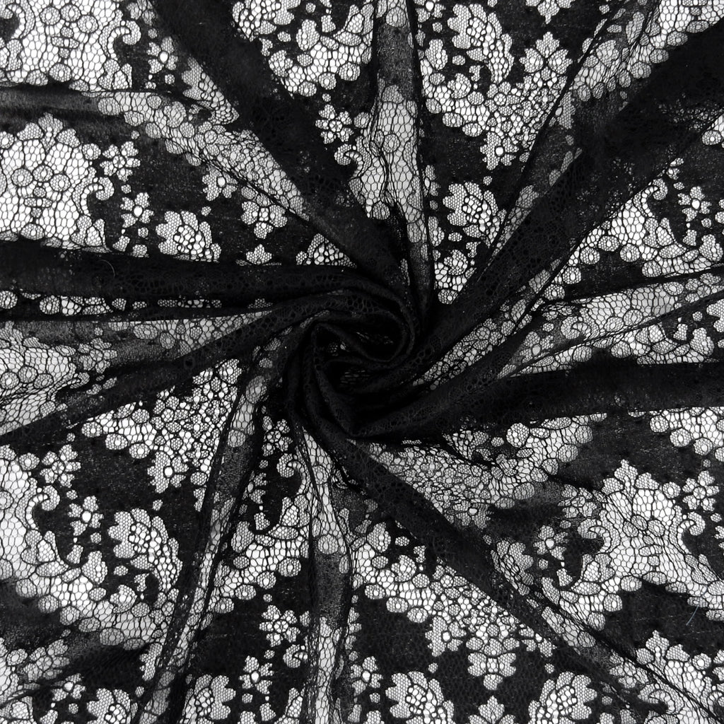 Double Sided Eyelash Border Chantilly Lace Fabric 4141 Black