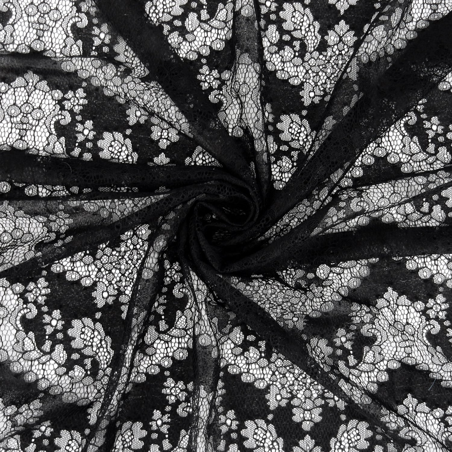 Double Sided Eyelash Border Chantilly Lace Fabric 4141 Black