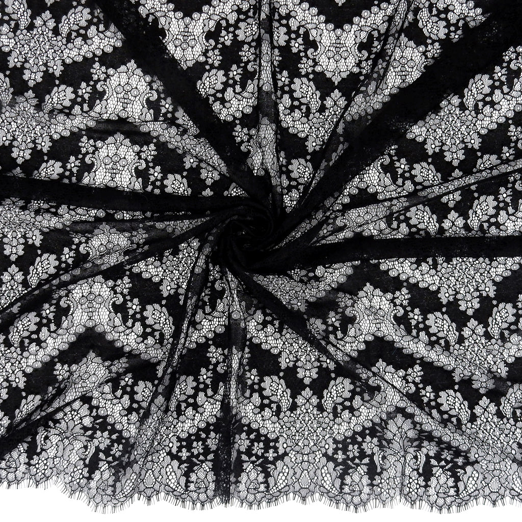 Double Sided Eyelash Border Chantilly Lace Fabric 4141 Black