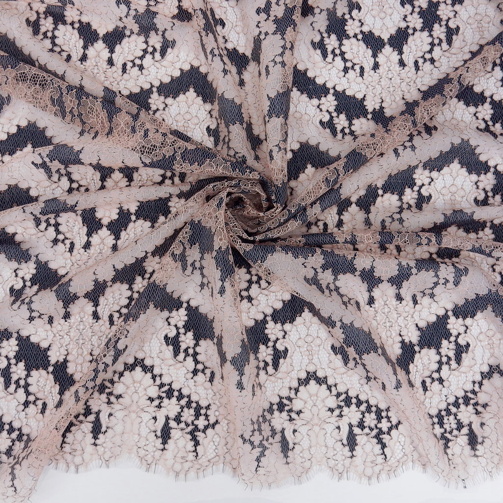 Double Sided Eyelash Border Chantilly Lace Fabric 4141 Shell Pink/Navy